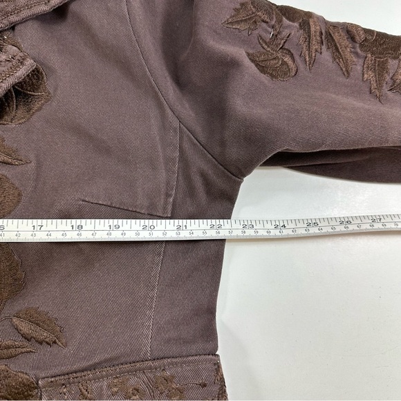 Paparazzi Lined Blazer Jacket Wonens XL Brown Embroidered Cotton - Picture 8 of 11